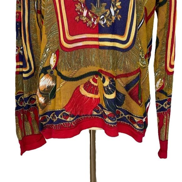Vintage TERANI SPORT Pullover Sweater Regal Royalty Pattern Women’s Size L - Picture 4 of 9
